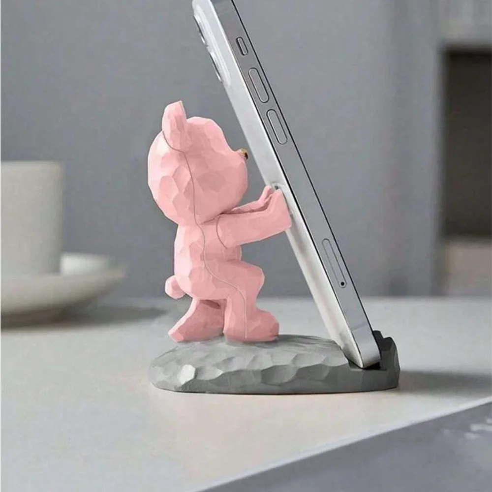 Bear Figurine mobile holder- White and Pink available